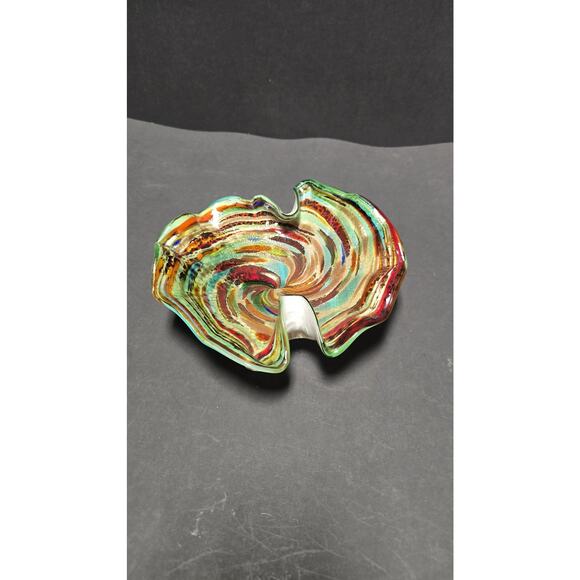 Murano Style Art Glass Bowl Dish Multicolor Swirl Ruffled Edge Centerpiece - Picture 2 of 9